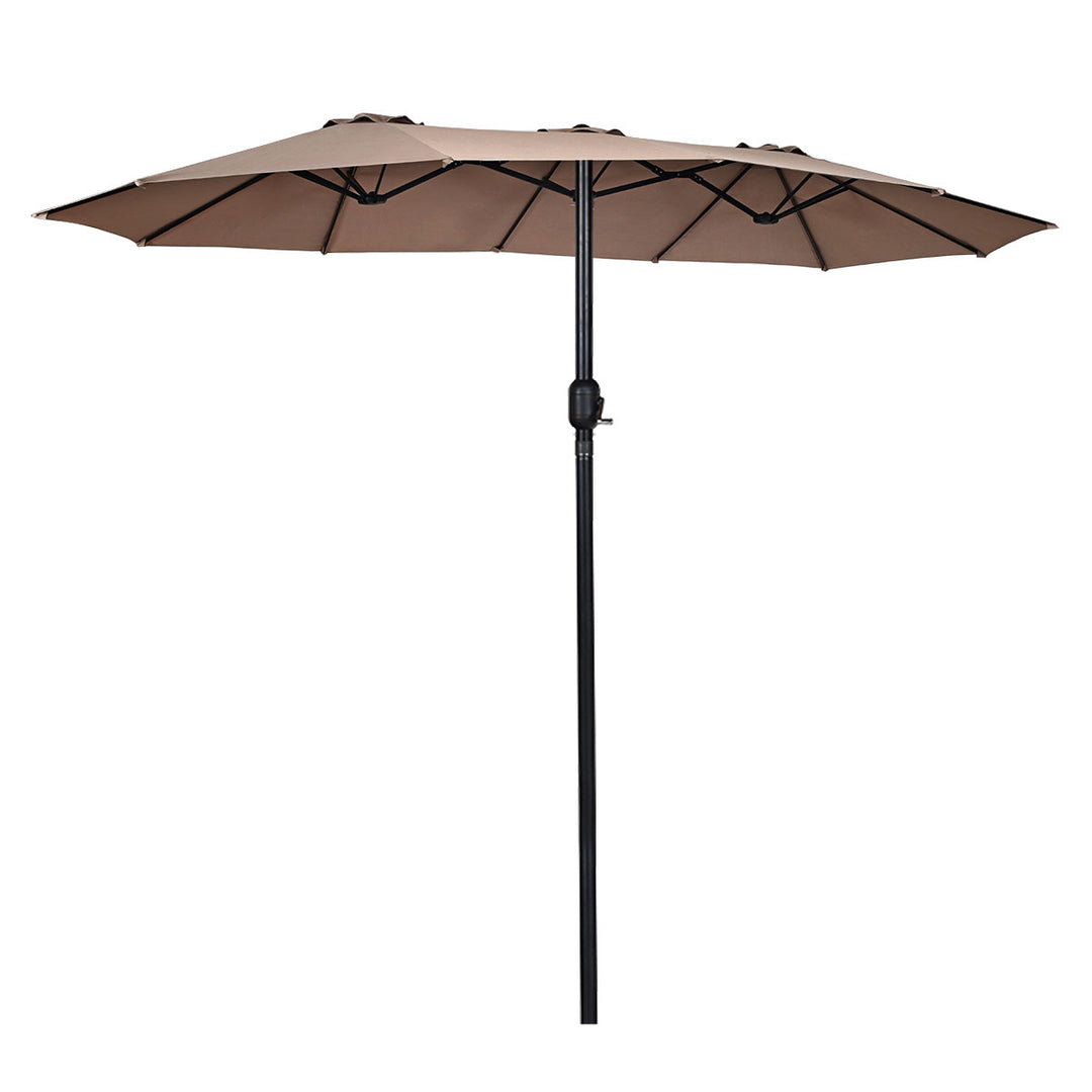 15 Market Outdoor Umbrella Double-Sided Twin Patio Umbrella with Crank Tan Image 8