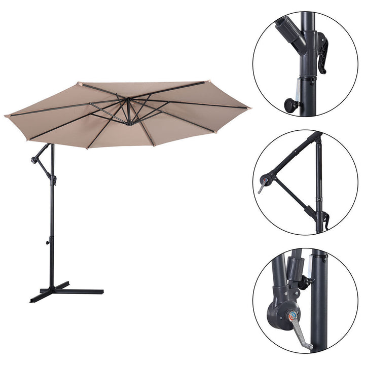 Outdoor Patio 10 Hanging Umbrella Sun Shade W/t Cross Base Beige Image 6