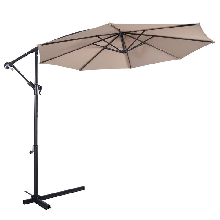 Outdoor Patio 10 Hanging Umbrella Sun Shade W/t Cross Base Beige Image 7