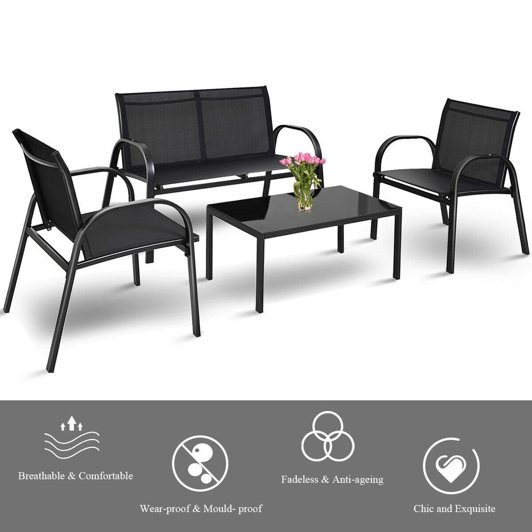 4 PCS Patio Furniture Set Sofa Coffee Table Steel Frame Garden Outdoor Deck Image 5