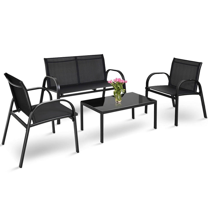 4 PCS Patio Furniture Set Sofa Coffee Table Steel Frame Garden Outdoor Deck Image 3