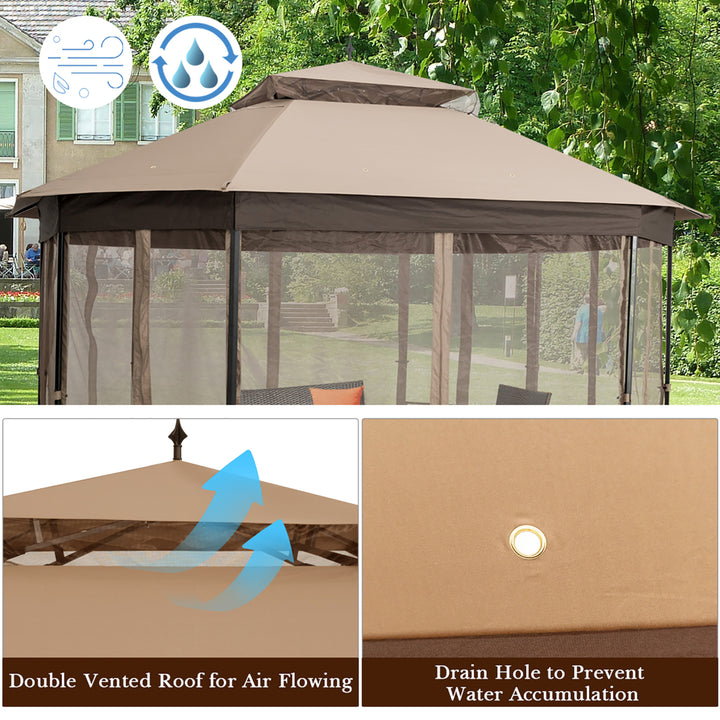 10 x 12 Octagonal Patio Gazebo Canopy Shelter Double Top W/Netting Sidewalls Image 6