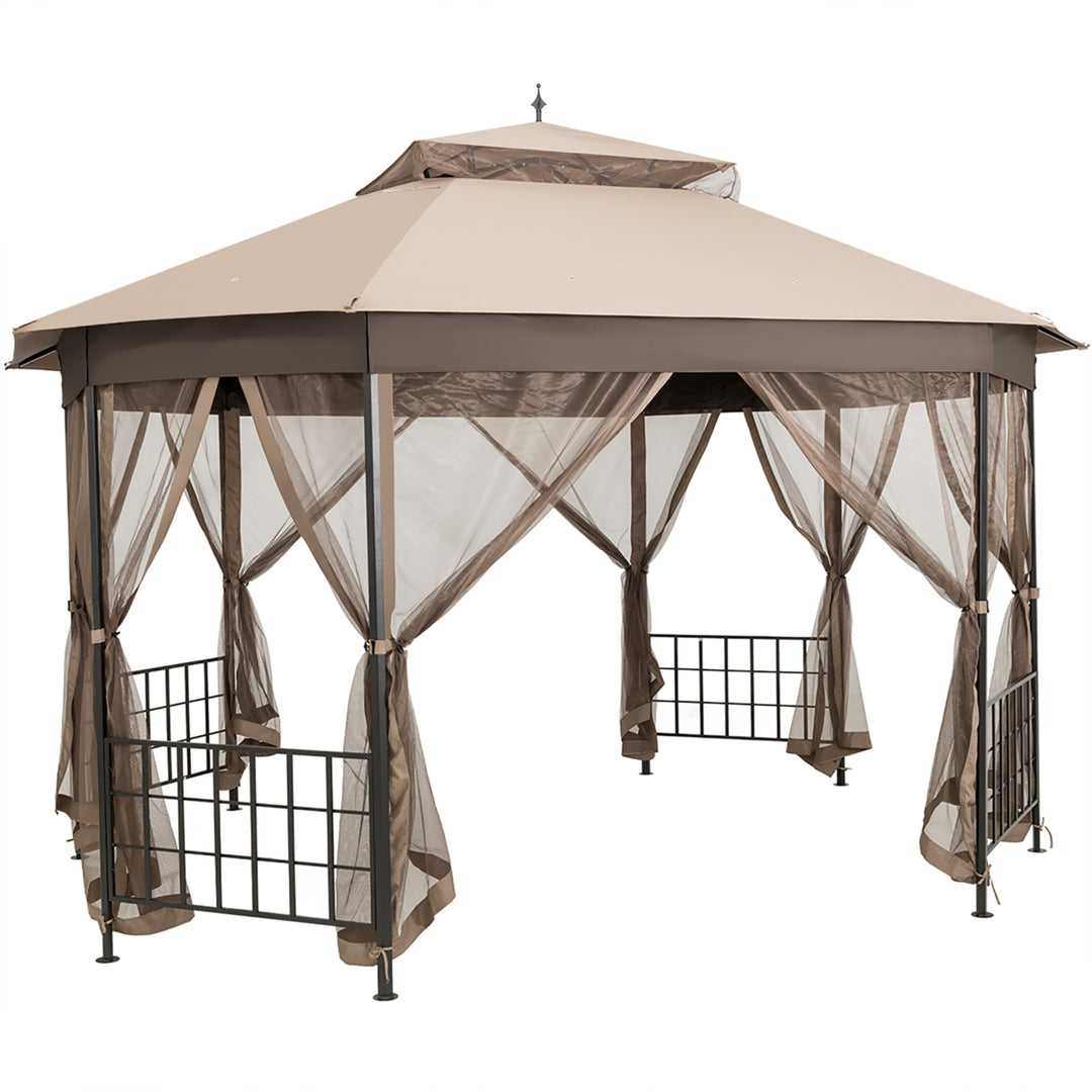 10 x 12 Octagonal Patio Gazebo Canopy Shelter Double Top W/Netting Sidewalls Image 10