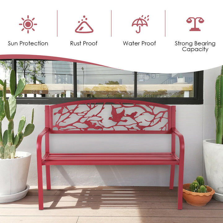 Patio Garden Bench Park Yard Outdoor Furniture Cast Iron Porch Chair Red Image 6