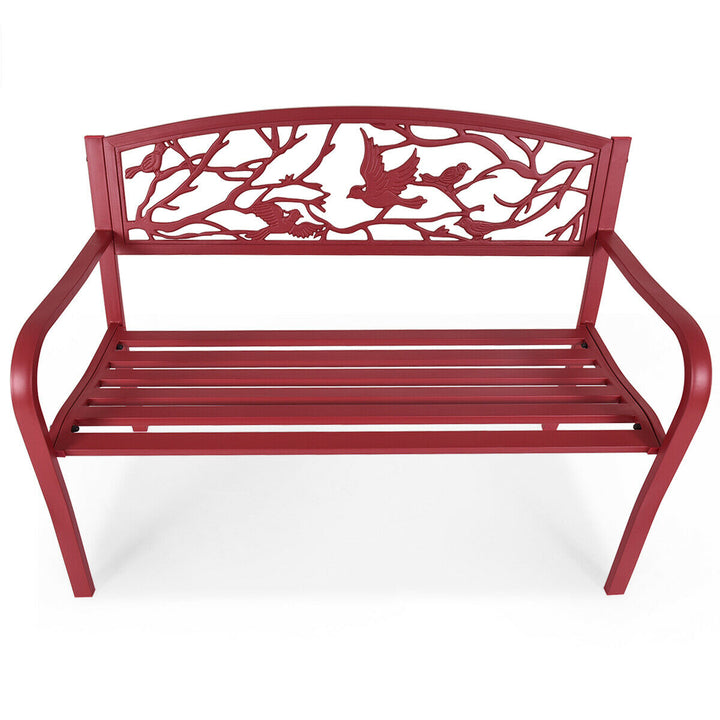 Patio Garden Bench Park Yard Outdoor Furniture Cast Iron Porch Chair Red Image 8