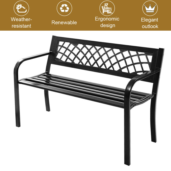 Patio Park Garden Bench Porch Path Chair Outdoor Deck Steel Frame Image 6