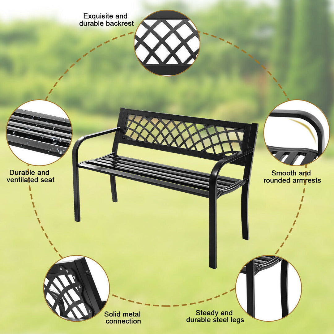 Patio Park Garden Bench Porch Path Chair Outdoor Deck Steel Frame Image 7