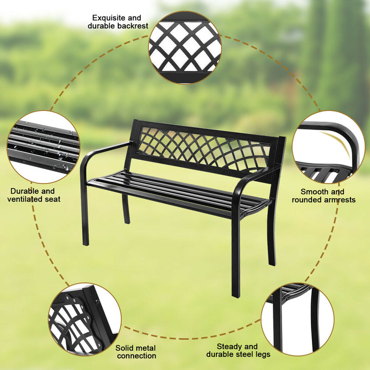 Patio Park Garden Bench Porch Path Chair Outdoor Deck Steel Frame Image 7