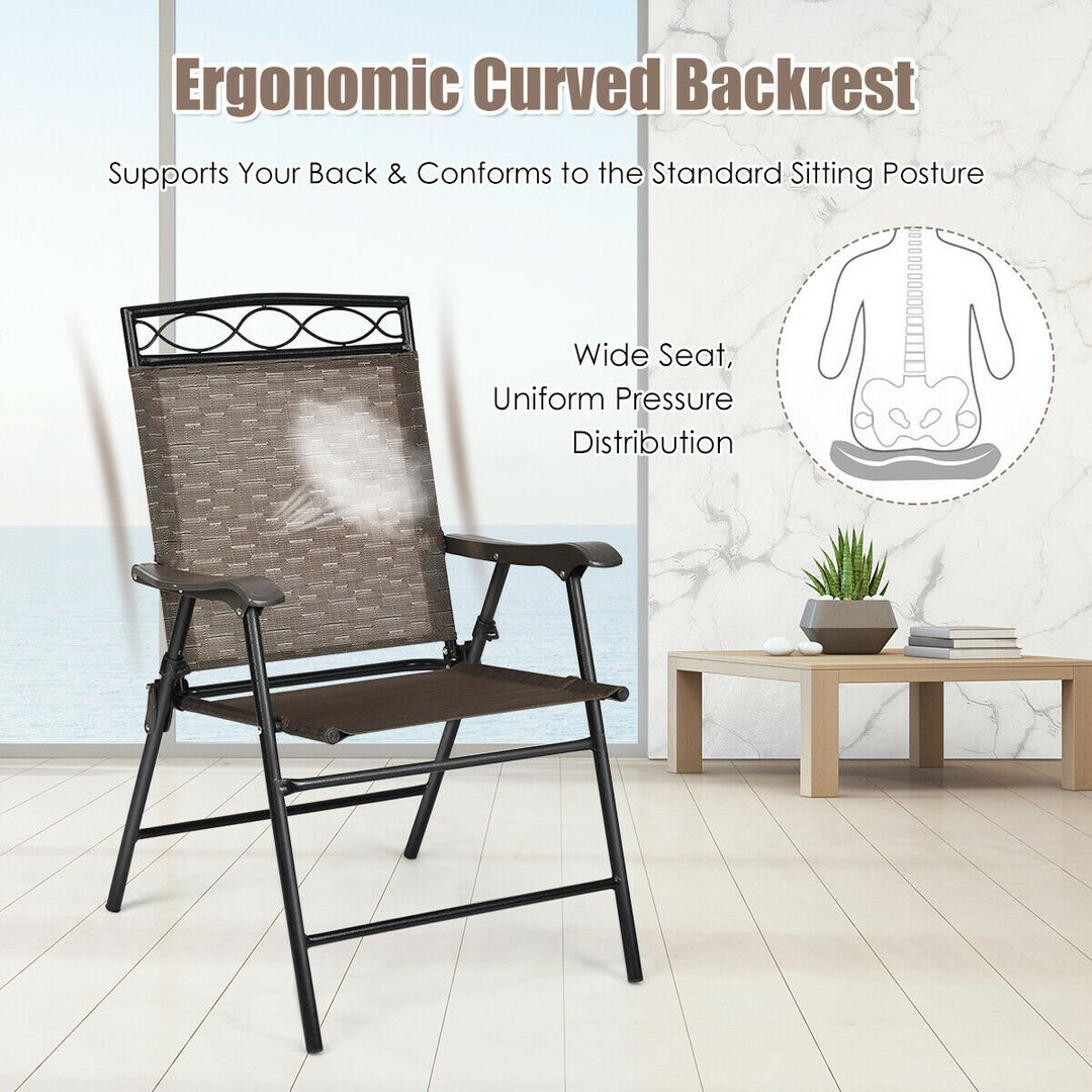 Set of 4 Patio Folding Chairs Sling Portable Dining Chair Set w/ Armrest Image 6