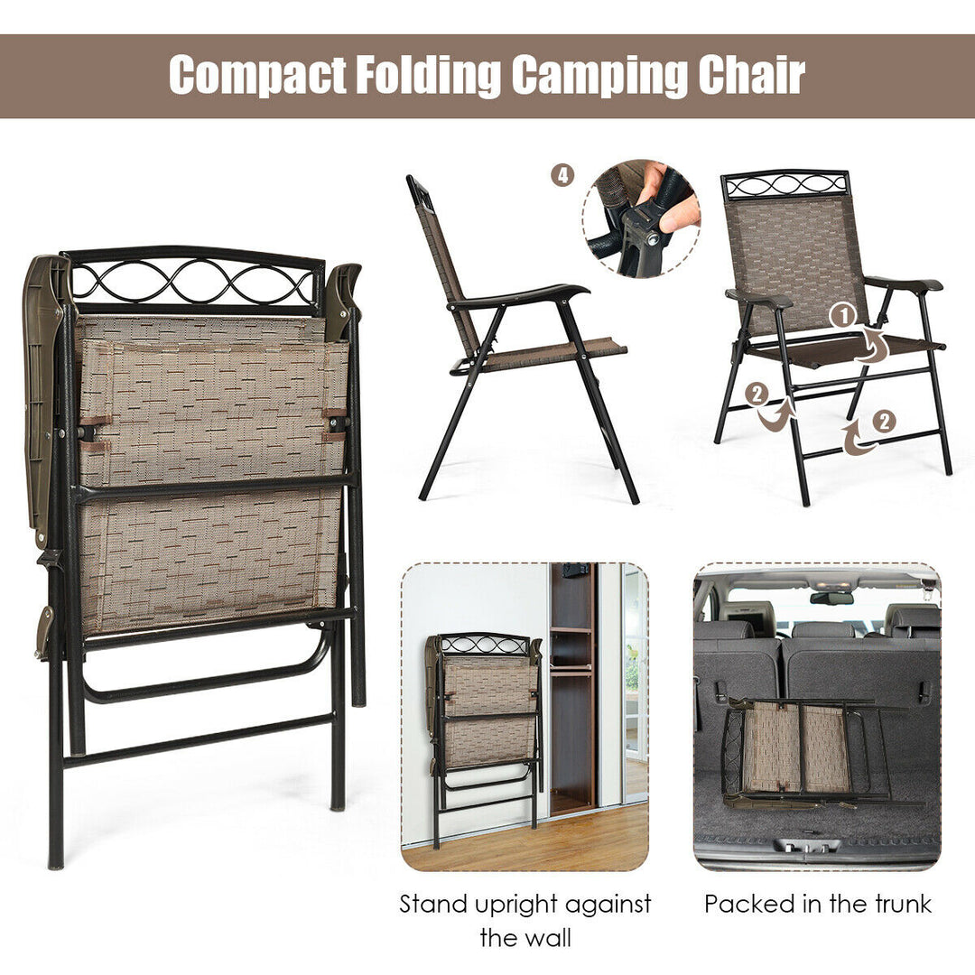 Set of 4 Patio Folding Chairs Sling Portable Dining Chair Set w/ Armrest Image 8