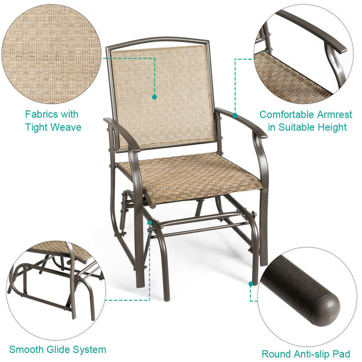 Patio Swing Single Glider Chair Rocking Seating Steel Frame Garden Furni Brown Image 7