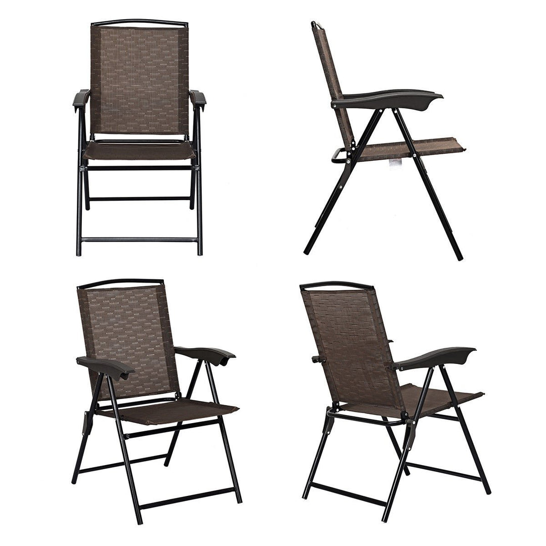 4PCS Folding Sling Chairs Steel Armrest Patio Garden Camping W/Adjustable Back Image 8