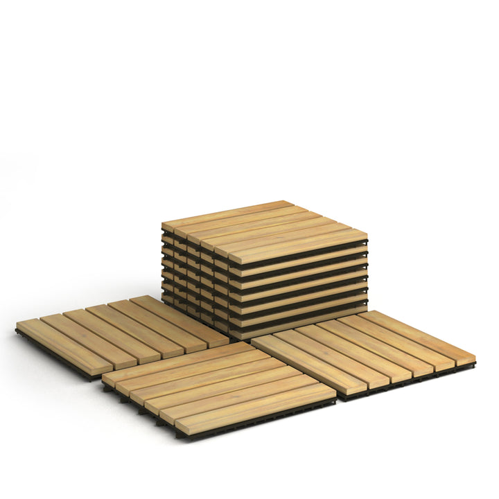 10PCS 12 x 12 Acacia Wood Deck Tiles Interlocking Patio Pavers Stripe Pattern Image 10