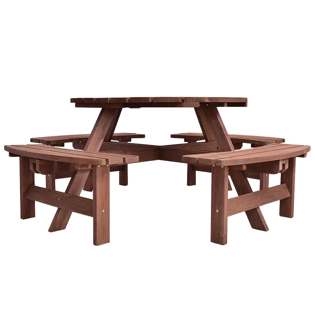 Patio 8 Seat Wood PicnicTable Beer Dining Seat Bench Set Pub Garden Yard Image 6