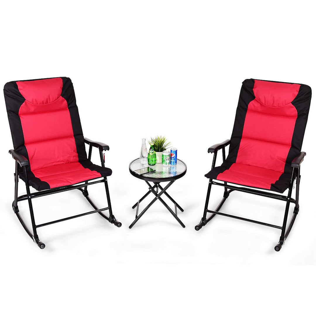 3 PCS Outdoor Folding Rocking Chair Table Set Bistro Sets Patio Furniture Red Image 8