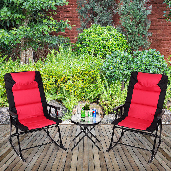 3 PCS Outdoor Folding Rocking Chair Table Set Bistro Sets Patio Furniture Red Image 9