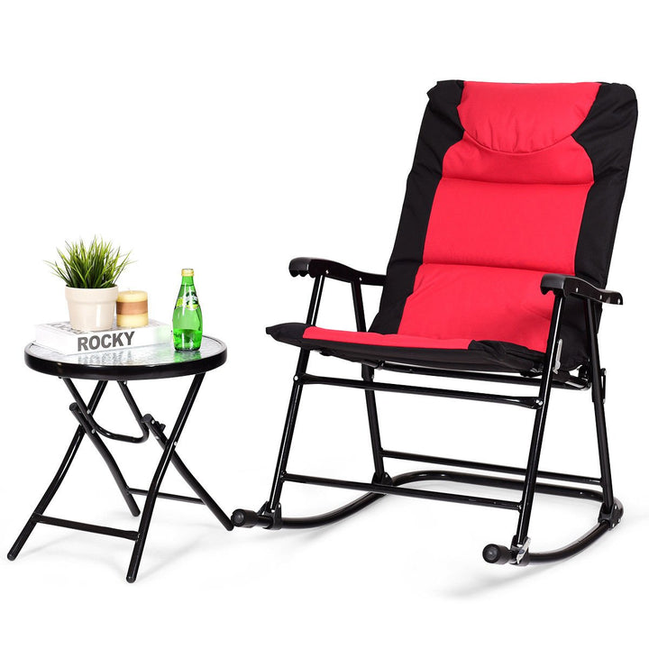 3 PCS Outdoor Folding Rocking Chair Table Set Bistro Sets Patio Furniture Red Image 10