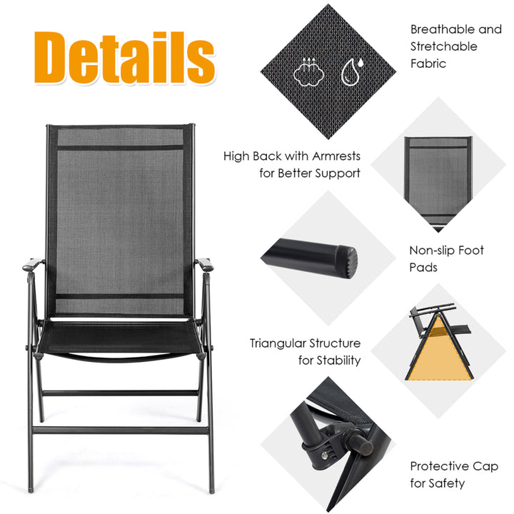 Set of 2 Patio Folding Chair Recliner Adjustable Black Image 6