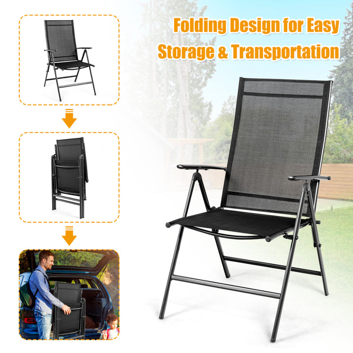 Set of 2 Patio Folding Chair Recliner Adjustable Black Image 8