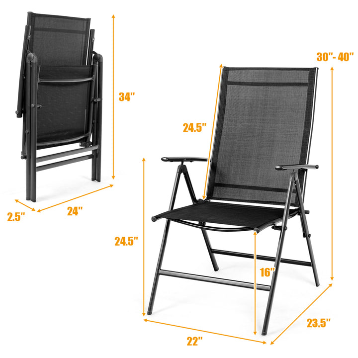 Set of 2 Patio Folding Chair Recliner Adjustable Black Image 9