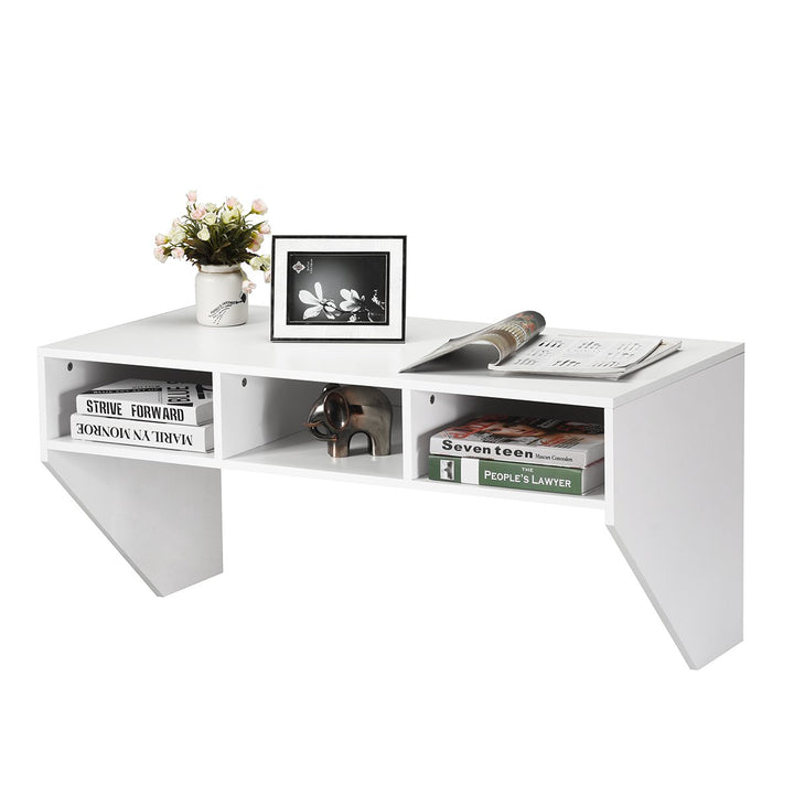 Wall Mounted Floating Computer Table Desk Home Office Furni Storage Shelf White Image 1