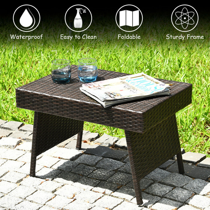 Patio Folding Wicker Side Coffee Table Poolside Garden Lawn Bistro Furniture Image 4