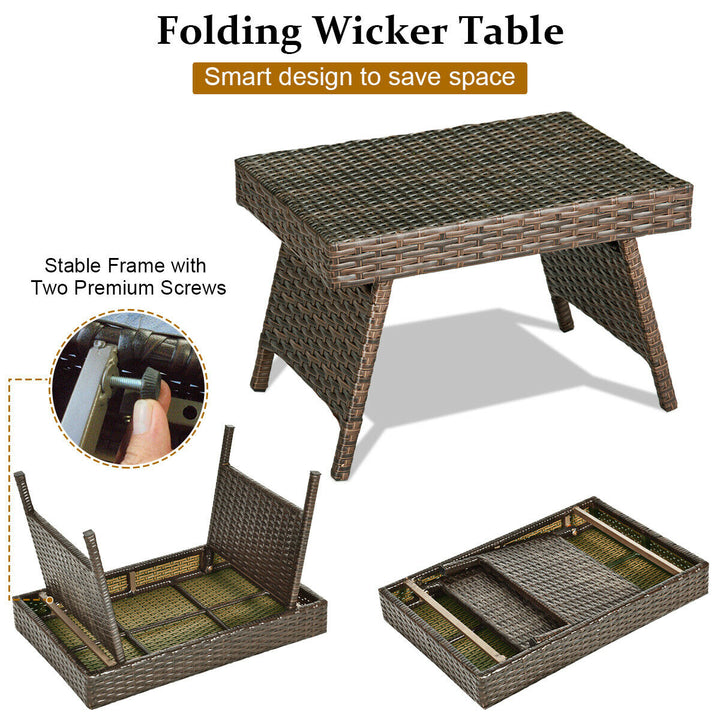 Patio Folding Wicker Side Coffee Table Poolside Garden Lawn Bistro Furniture Image 6