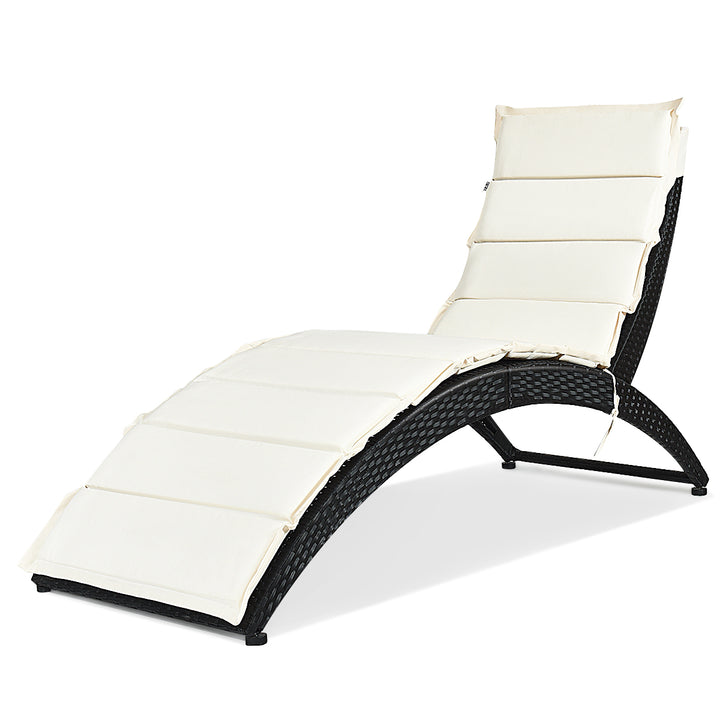 Folding Patio Rattan Lounge Chair Chaise Cushioned Portable Garden Lawn Black Image 9