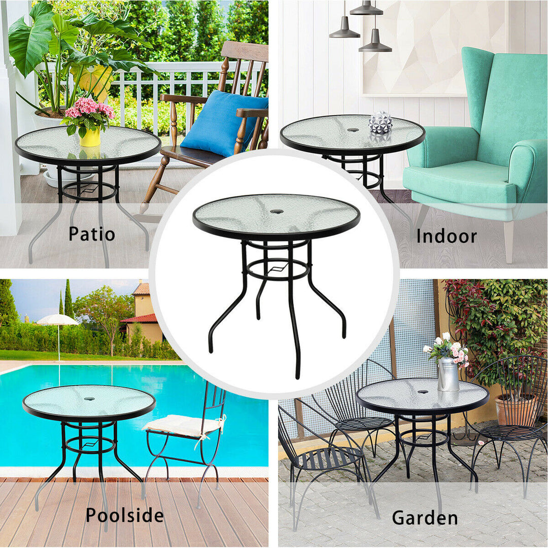 32 Patio Round Table Tempered Glass Steel Frame Outdoor Pool Yard Garden Image 7