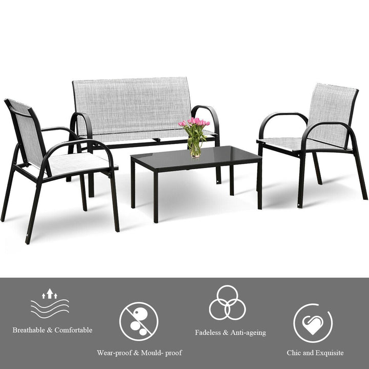 4 PCS Patio Furniture Set Sofa Coffee Table Steel Frame Garden Deck Gray Image 6