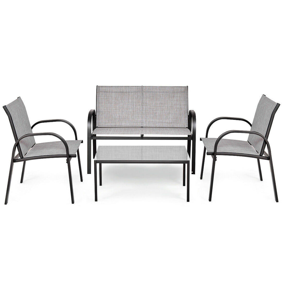 4 PCS Patio Furniture Set Sofa Coffee Table Steel Frame Garden Deck Gray Image 7