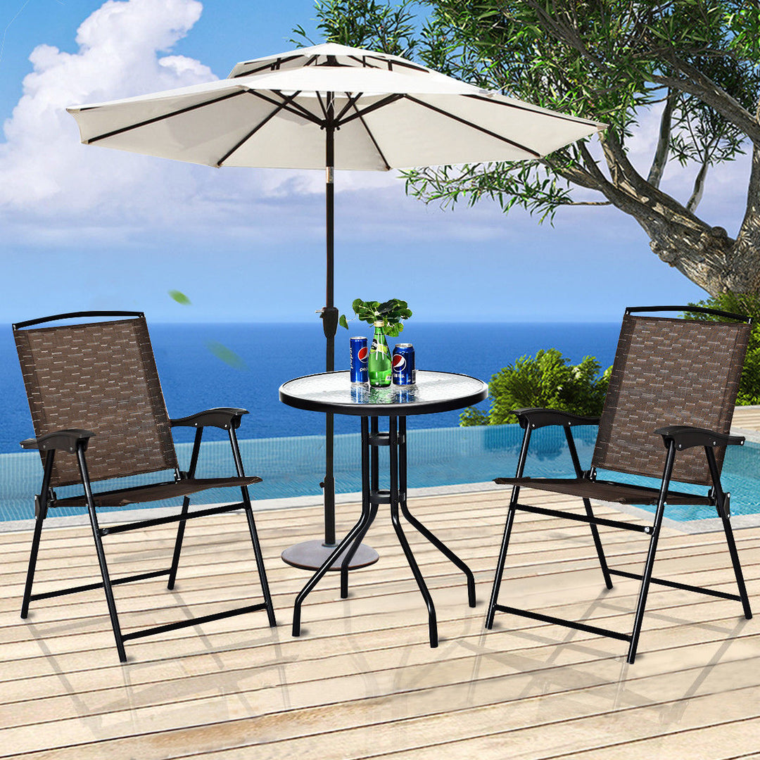 3PC Bistro Patio Garden Furniture Set 2 Folding Chairs Glass Table Top Steel Image 9