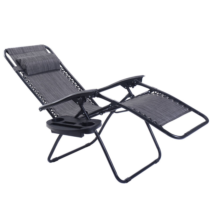 2PC Folding Zero Gravity Reclining Lounge Chairs Beach Patio W/Utility Tray Image 6