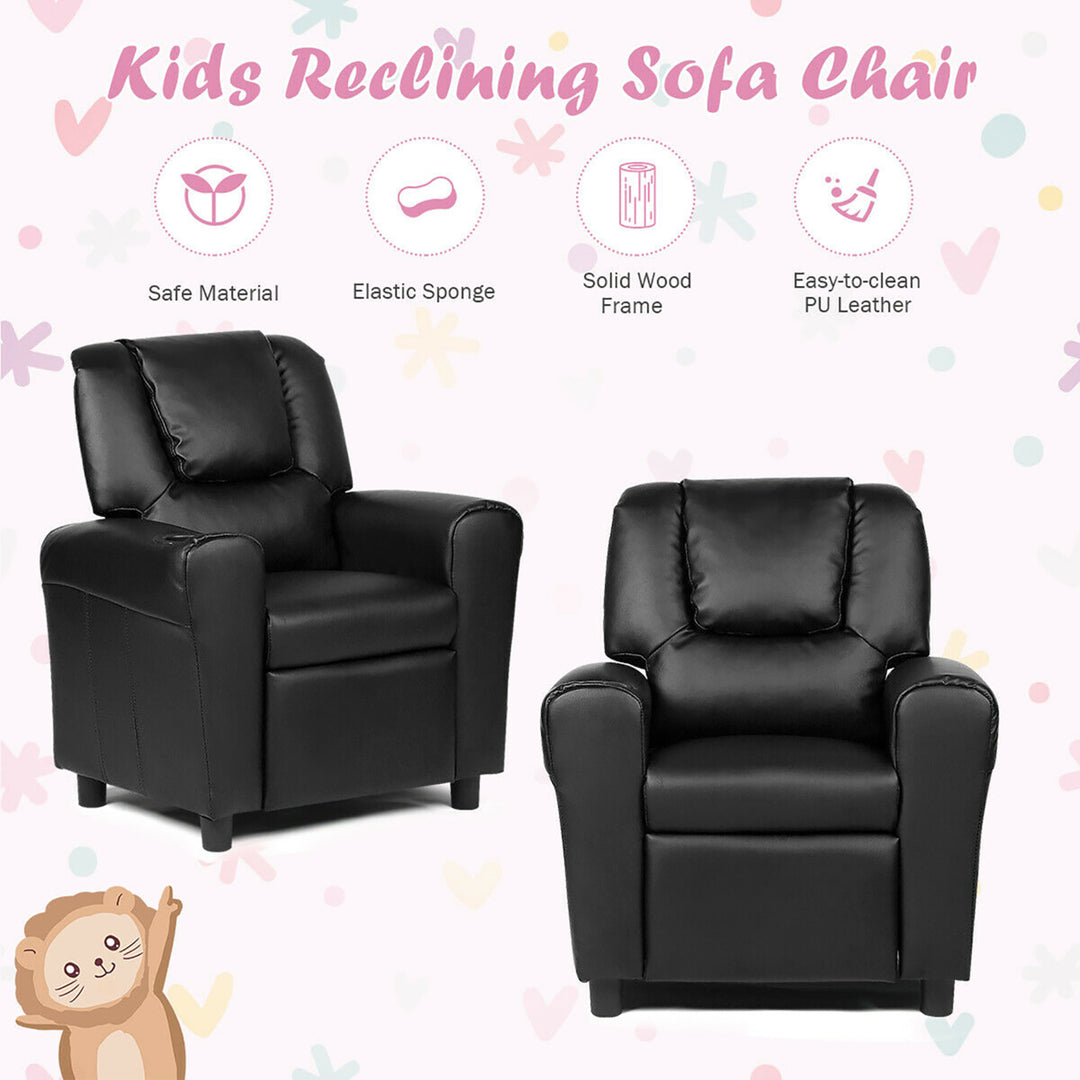 Kids Recliner Armchair Childrens Furniture Sofa Seat Couch Chair w/Cup Holder Black Image 7