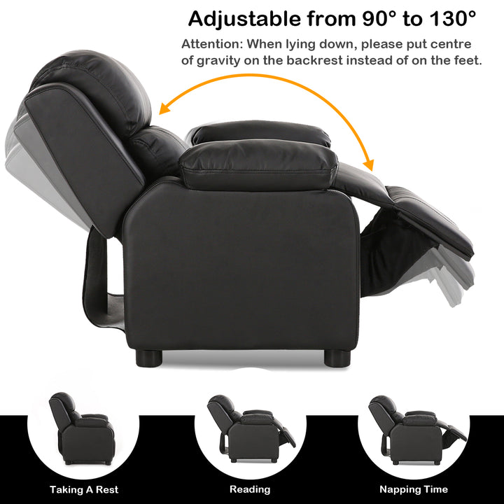 Deluxe Padded Kids Sofa Armchair Recliner Headrest Children w/ Storage Arm Black Image 1