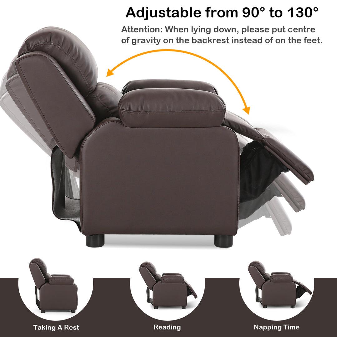 Deluxe Padded Kids Sofa Armchair Recliner Headrest Children w/ Storage Arm Brown Image 6