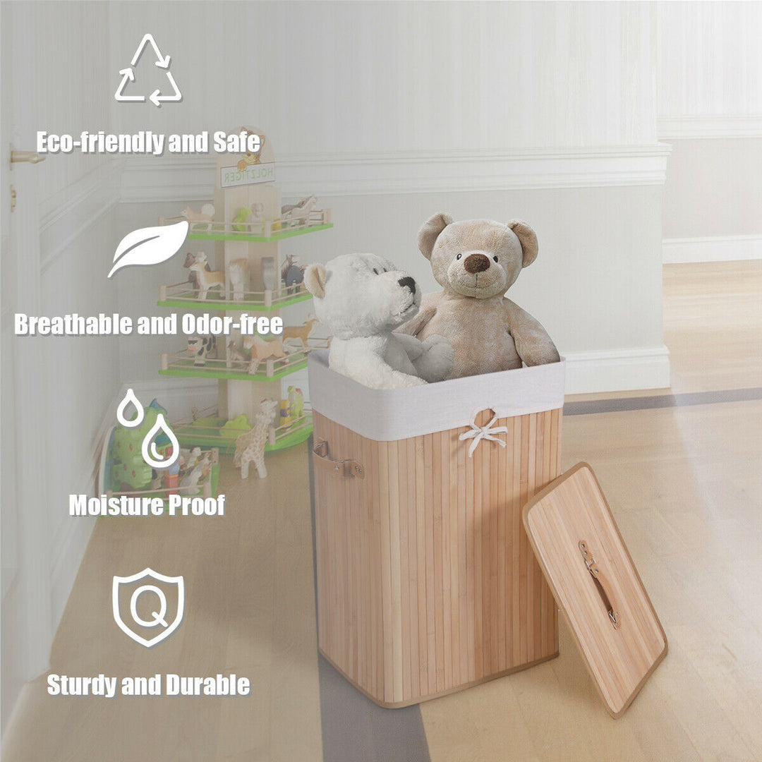 Rectangle Bamboo Hamper Laundry Basket Washing Cloth Bin Storage Bag Lid Natural Image 7