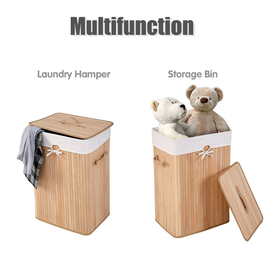 Rectangle Bamboo Hamper Laundry Basket Washing Cloth Bin Storage Bag Lid Natural Image 8