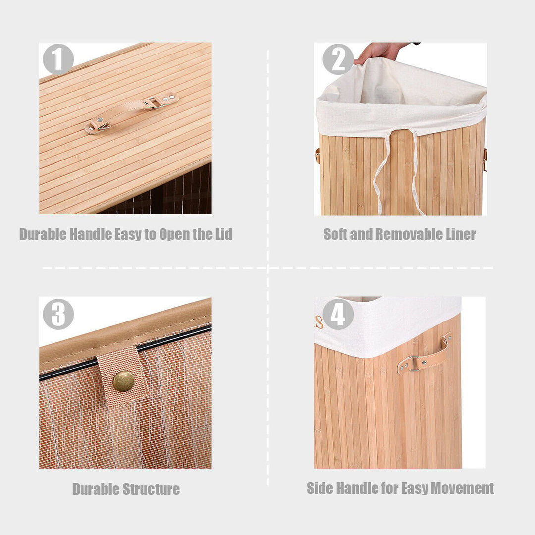 Rectangle Bamboo Hamper Laundry Basket Washing Cloth Bin Storage Bag Lid Natural Image 9