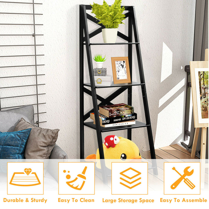 4-Tier Ladder Shelf Bookshelf Bookcase Storage Display Leaning Home Image 8