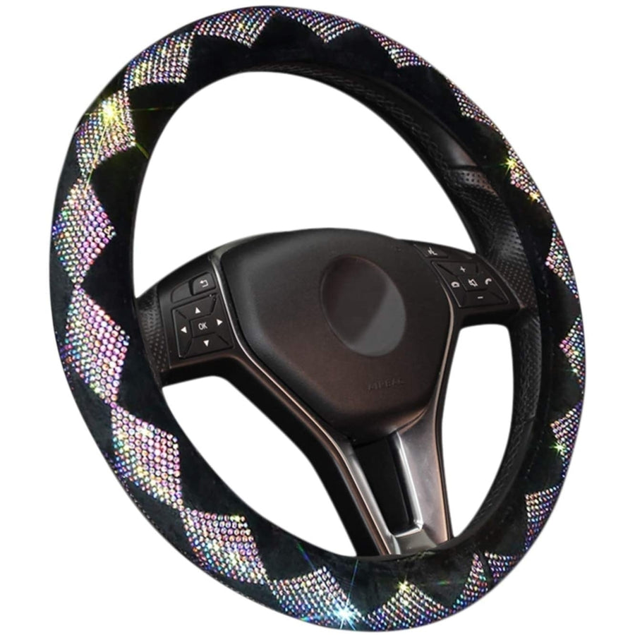 Zone Tech Dimaond Bling Velvet Steering Wheel Cover with PU Leather Backing Image 1