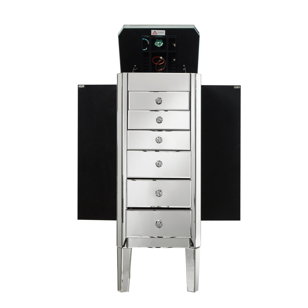 Fernando Jewelry Armoire - Mirrored 6 Drawers Lift Up Top Image 3