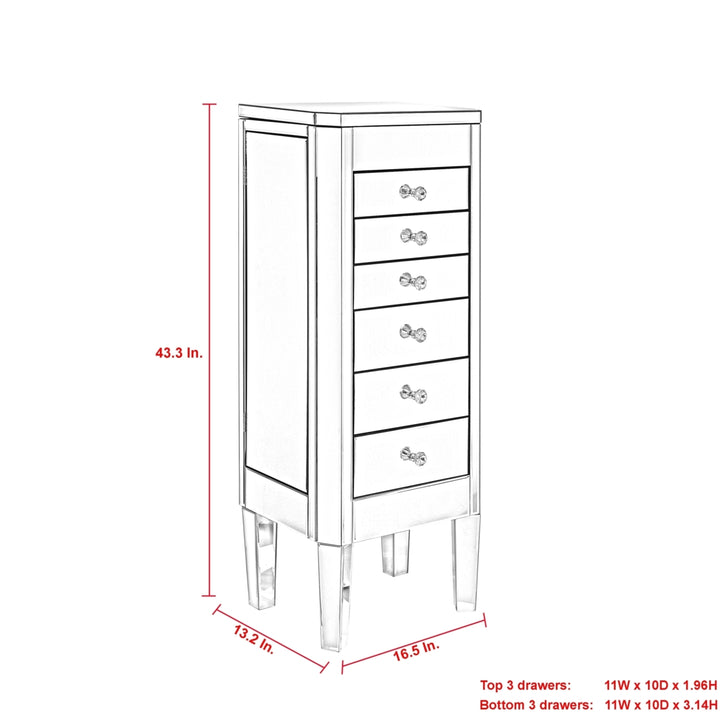 Fernando Jewelry Armoire - Mirrored 6 Drawers Lift Up Top Image 10