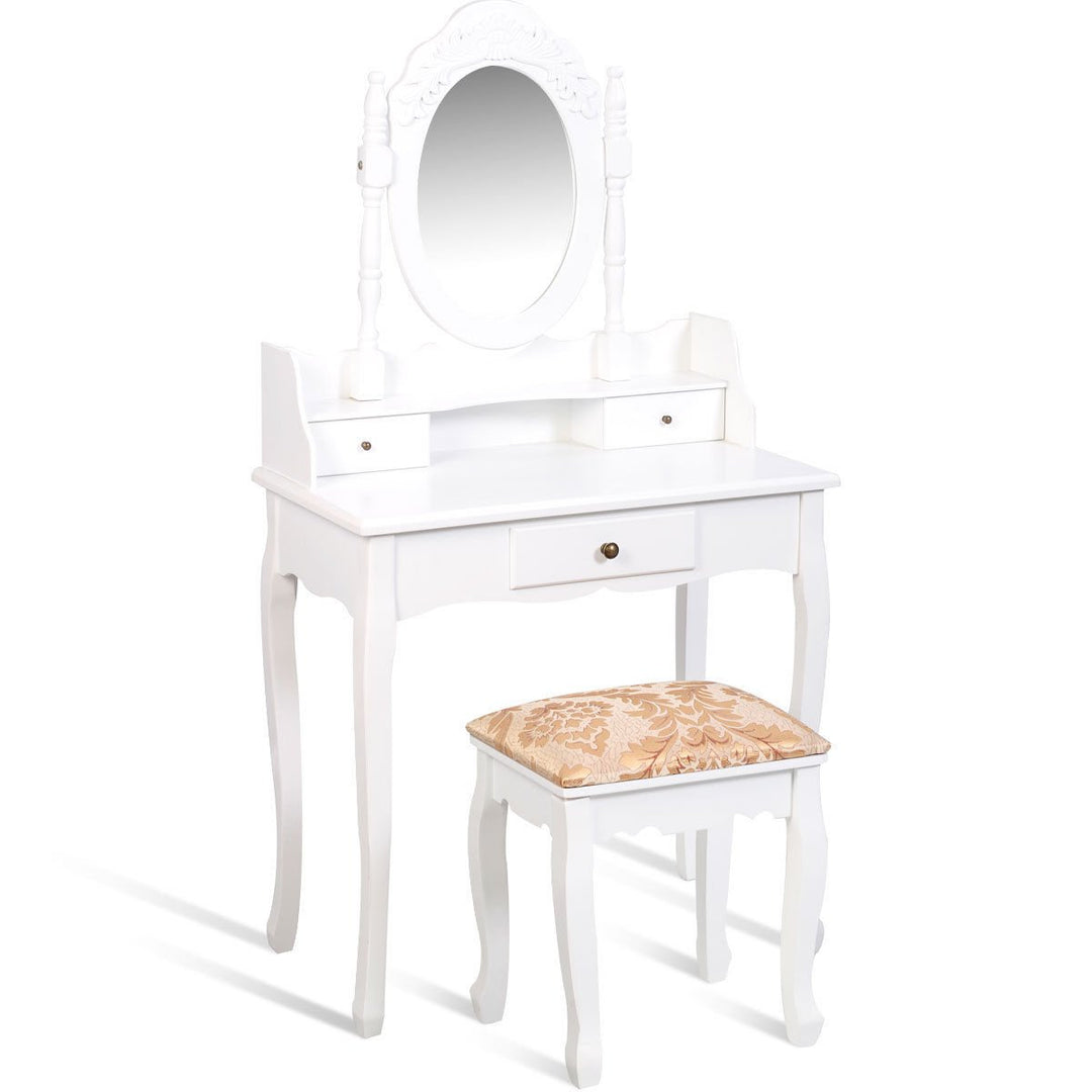 Vanity Table Jewelry Makeup Desk Bench Dresser Stool White Image 8