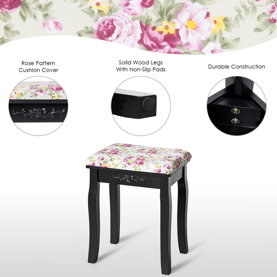 Vanity Wood Stool Padded Chair Makeup Piano Seat Black Image 1