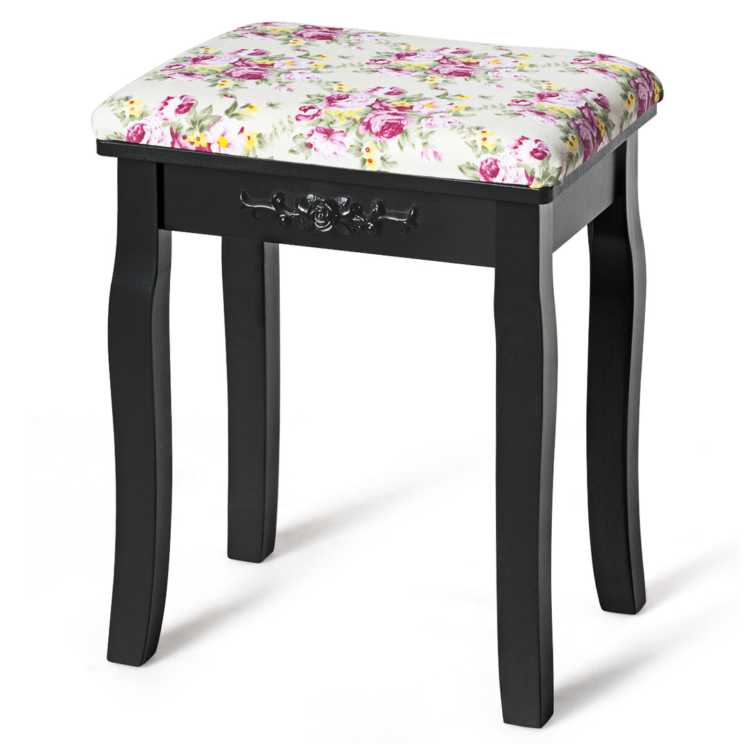 Vanity Wood Stool Padded Chair Makeup Piano Seat Black Image 3