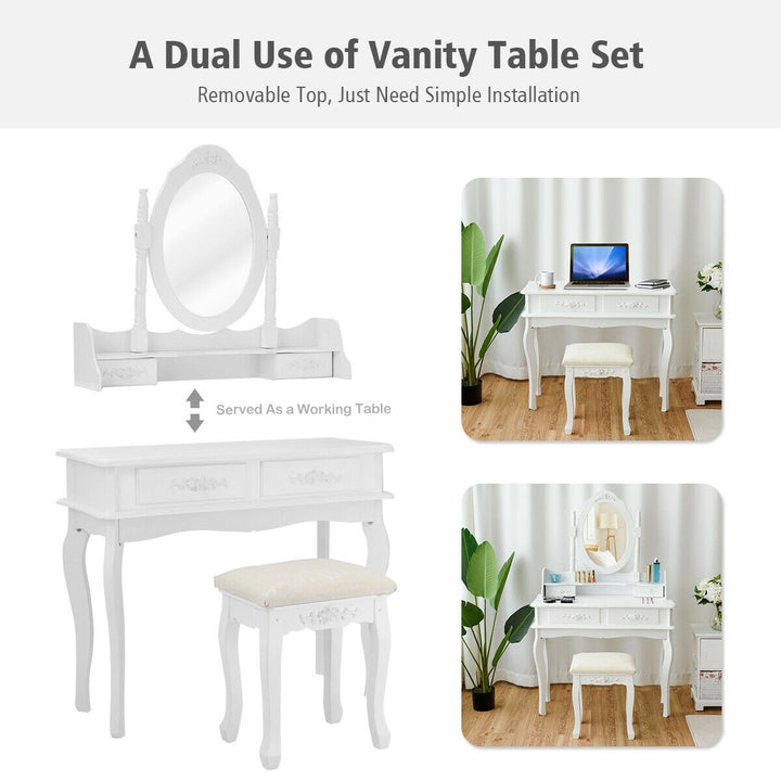 White Vanity Makeup Dressing Table Jewelry Storage Stool Image 6