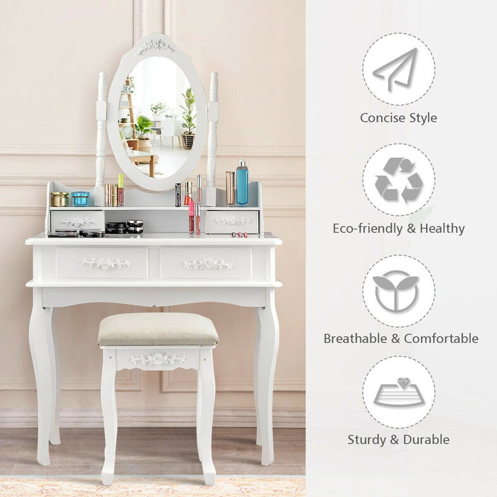 White Vanity Makeup Dressing Table Jewelry Storage Stool Image 8