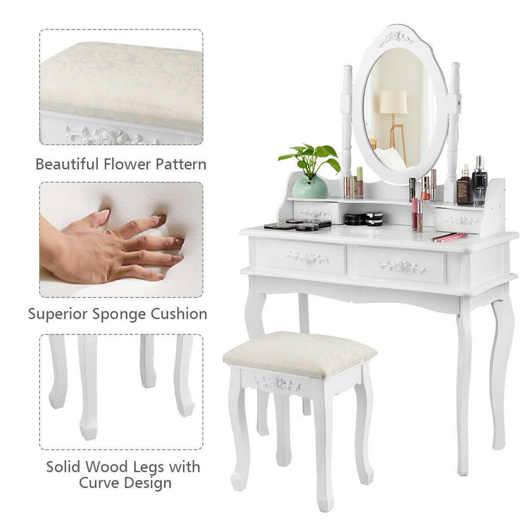 White Vanity Makeup Dressing Table Jewelry Storage Stool Image 9