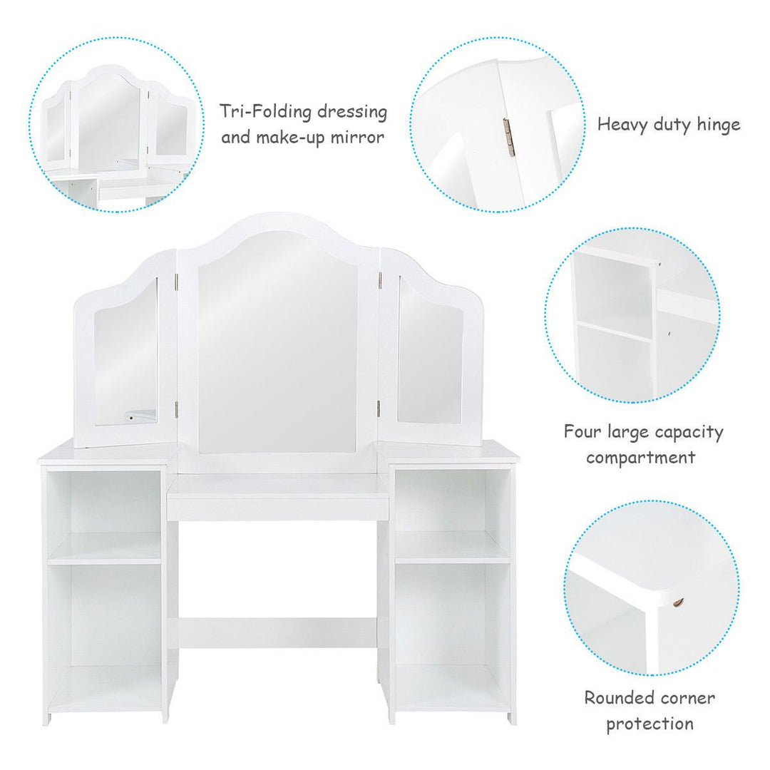 Vanity Table Set Makeup Dressing Kids Girls Study Table Tri Folding Mirror Image 6